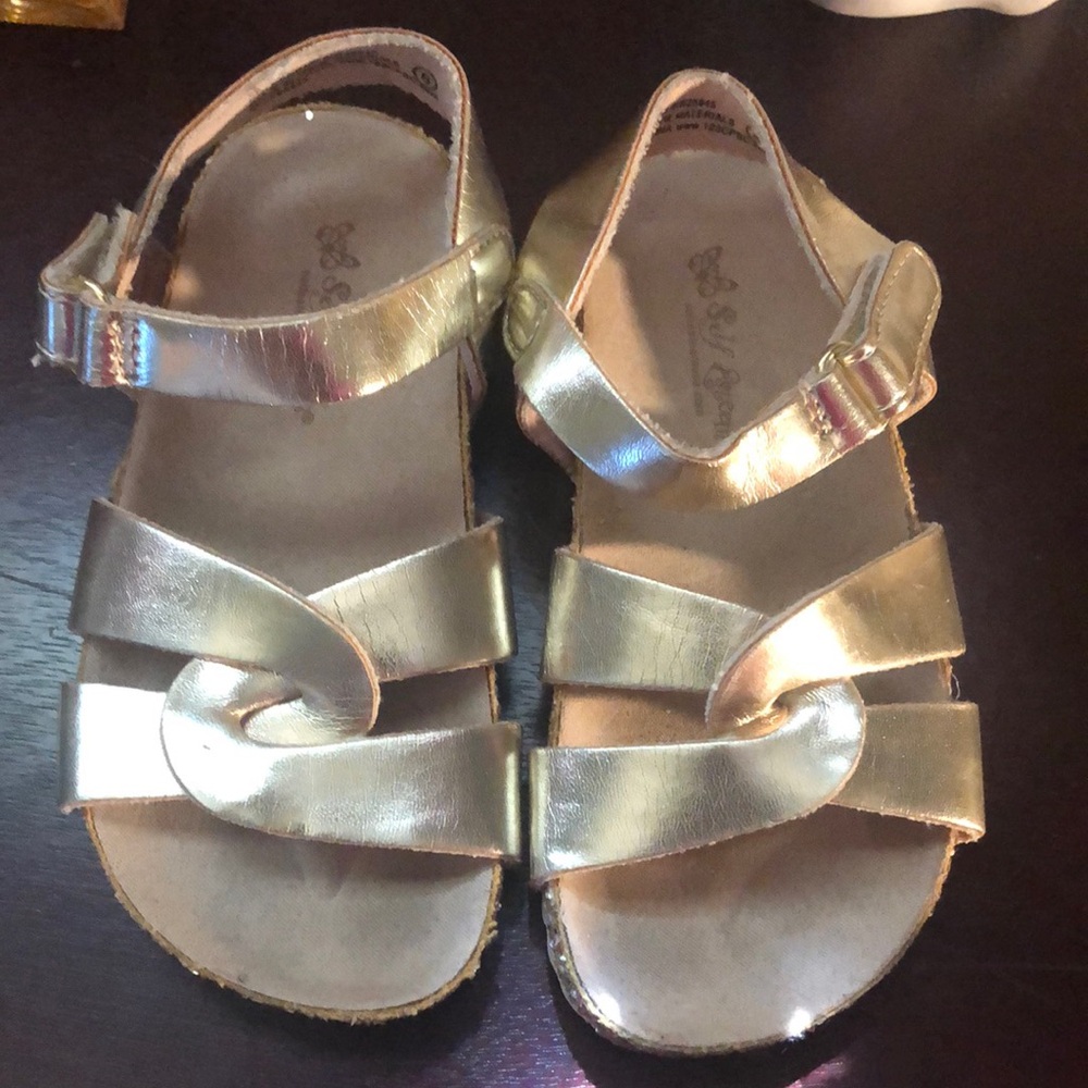 Self Esteem Gold Sandals with Adjustable Ankle Strap